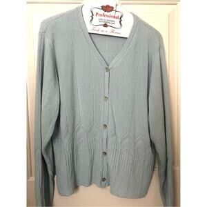 Vintage 90s Victoria Jones Light Blue Cardigan Sweater Crochet Cottage Med Large